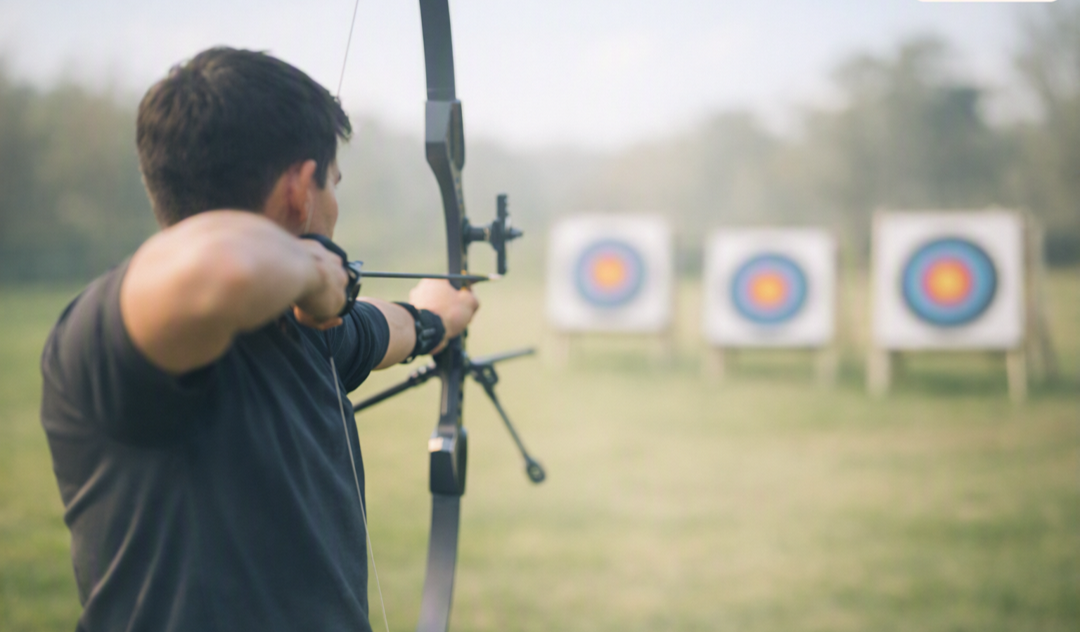 An archer drawing a bow toward targets in a field—a metaphor for aiming Digital R&D KPIs at the right outcomes